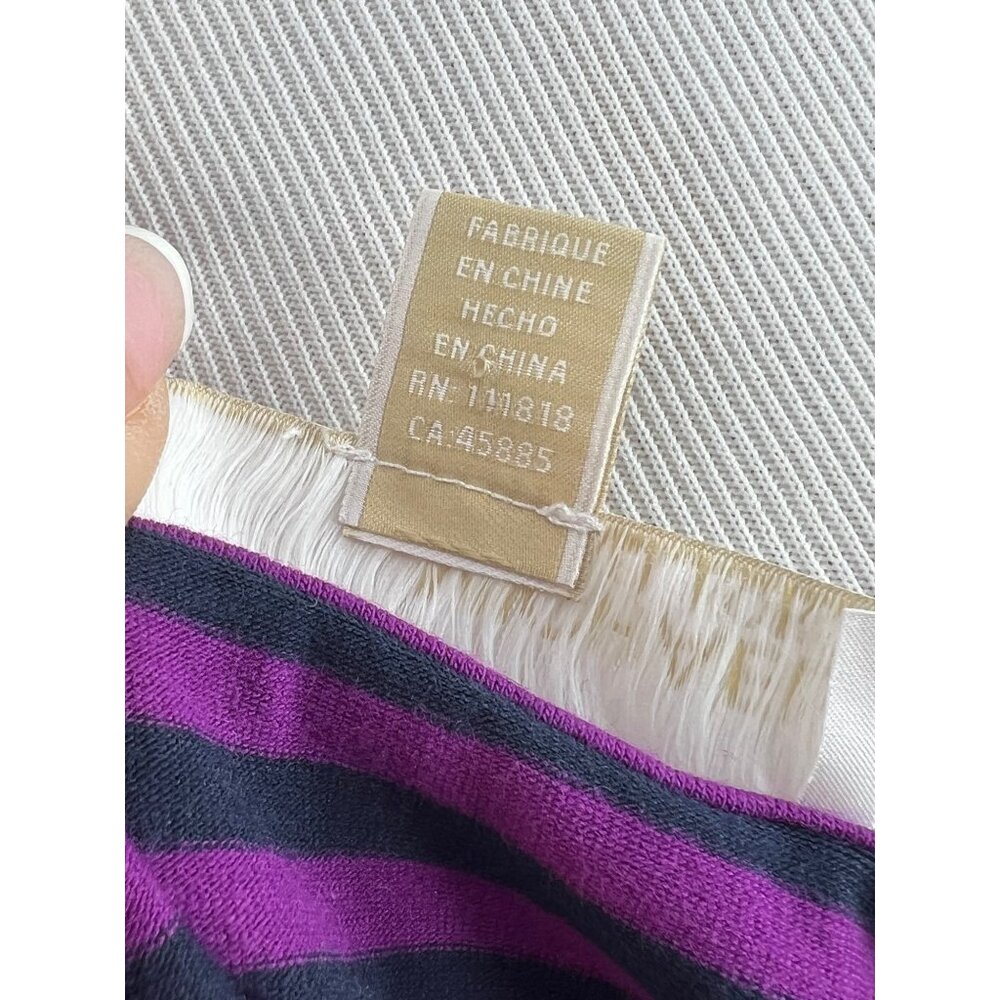 Michael Kors Purple & Black Striped V-Neck & Gold Logo Zip Accent Casual Top - Picture 10 of 12
